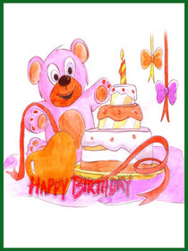 Happy Birthday Teddy Bear & Cake
