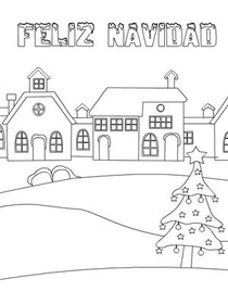 Feliz Navidad Christmas Houses Coloring Card