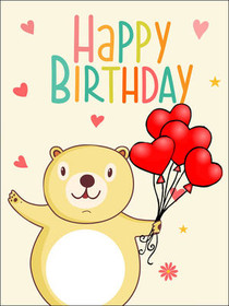 Happy Birthday Bear with Red Balloons