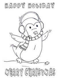 Happy Holiday Penguin Coloring Card