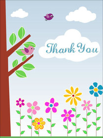 Thank You Card with Birds and Flowers