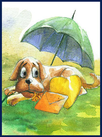 Puppy in Rain with Umbrella