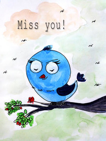 Miss You Blue Bird Greeting Card