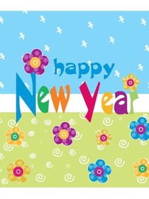 Happy New Year Colorful Flowers Card