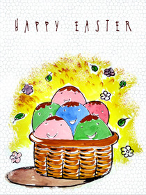 Happy Easter Basket with Colorful Eggs