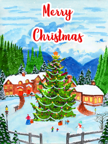 Merry Christmas Winter Village Scene