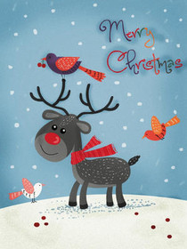 Reindeer and Cardinal Christmas Card