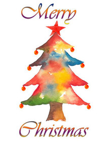 Watercolor Merry Christmas Tree