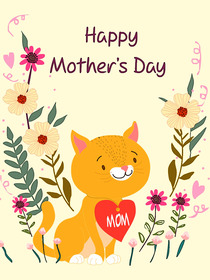 Mother's Day Cat with Flowers