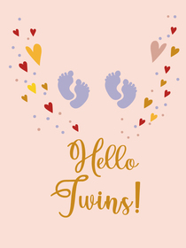 Hello Twins Baby Footprints Card