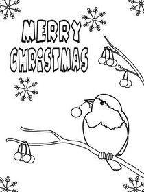 Merry Christmas Robin Coloring Card