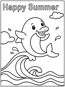 Happy Summer Dolphin Coloring Card
